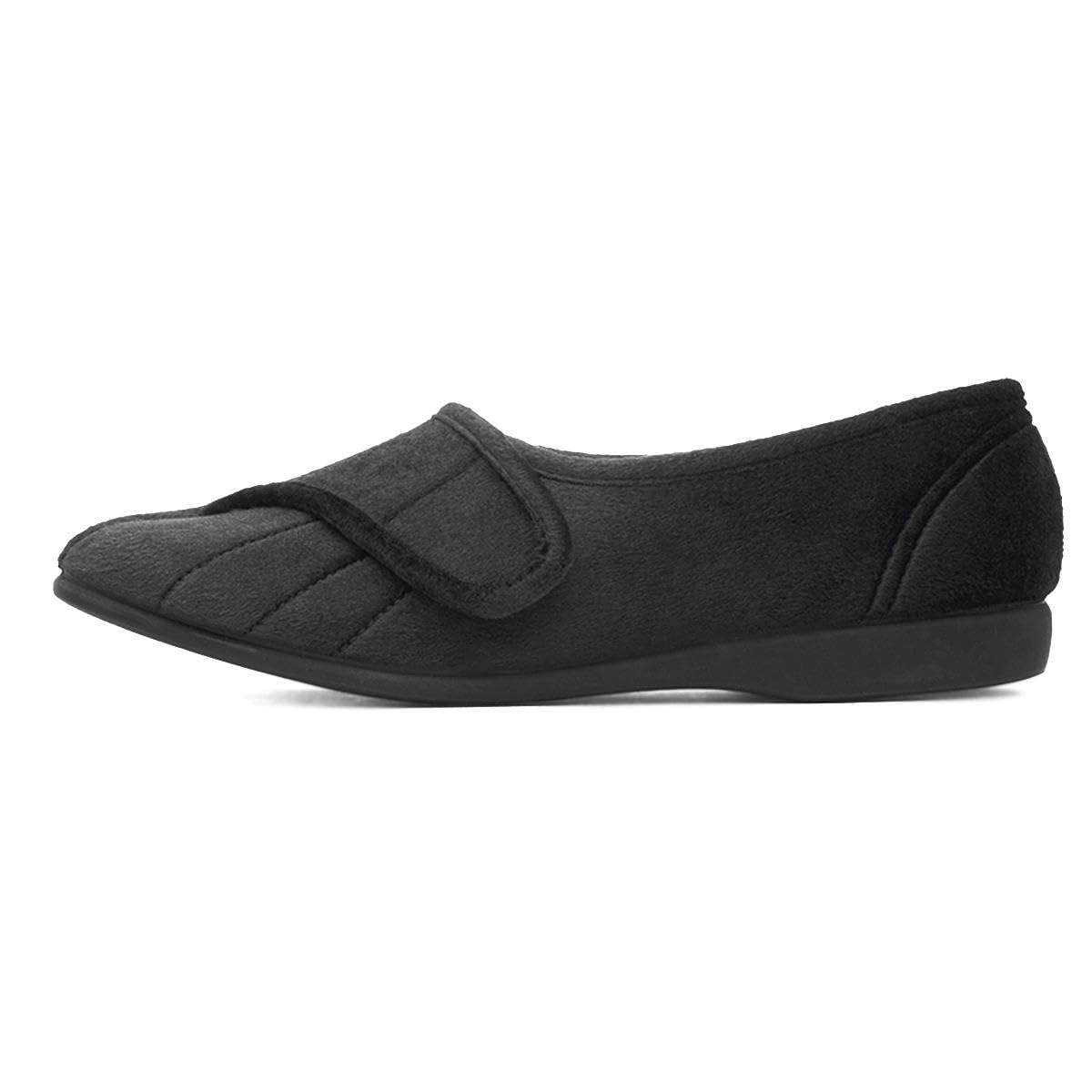 GBS Audrey Womens Black Easy Fasten Slippers Size 9 UK Black