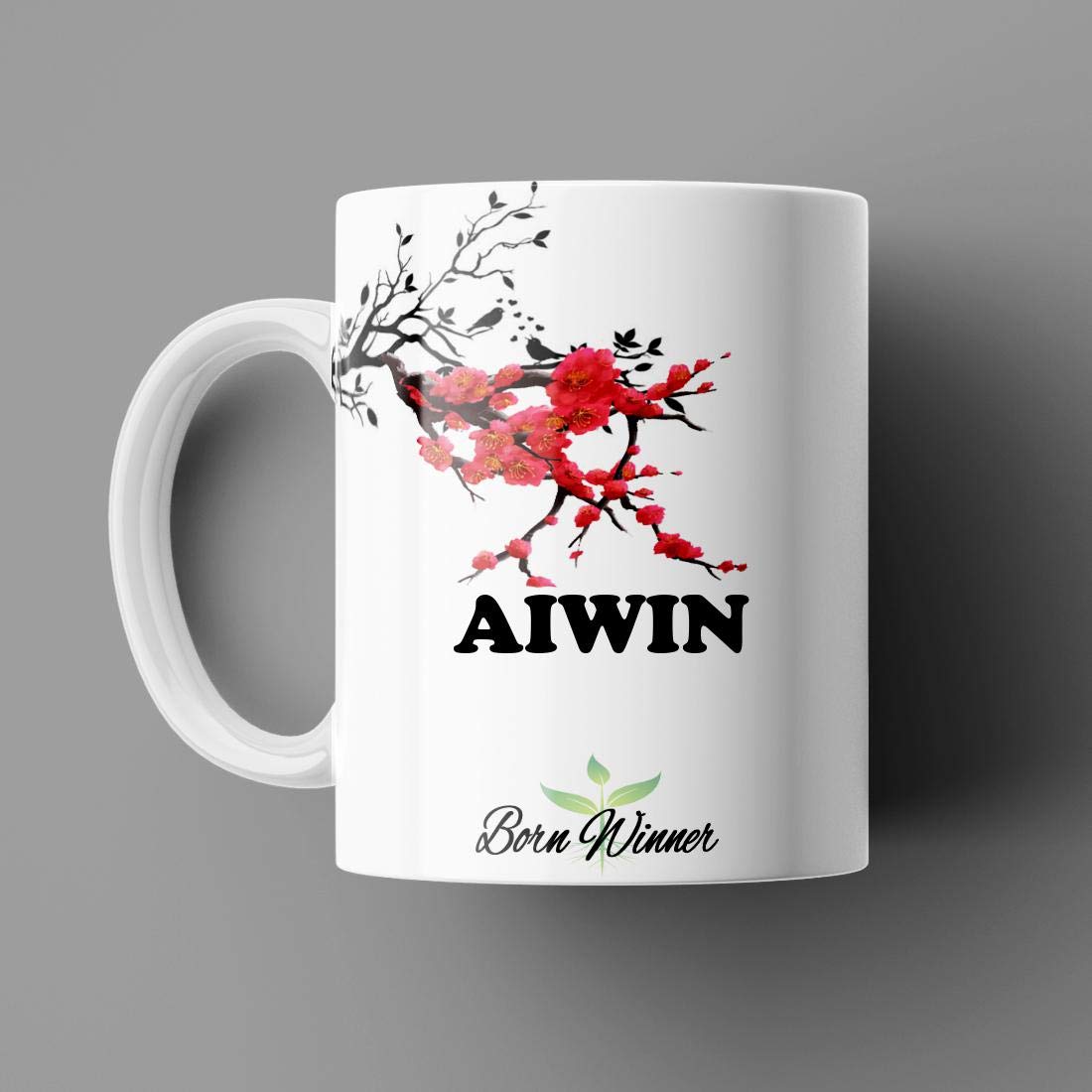 Name Printed Aiwin Name Mug for Coffee White Ceramic Mug (350) ml