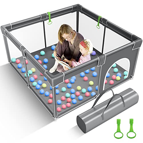 Image of GENTEACO Baby Playpen, 50x50inch Large Play Pen for Babies and Toddlers, Baby Fence Play Yard, Safety Kids Playpin Indoor&Outdoor Darkgrey
