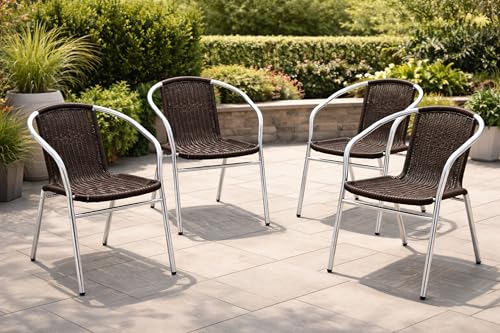Mojawo 4 Sück Aluminium/Polyrattan Bistrostuhl stapelbar Stapelstuhl Campingstuhl Gartenstuhl Küchenstuhl Balkonmöbel Gartensitzmöbel Silber/Schwarz