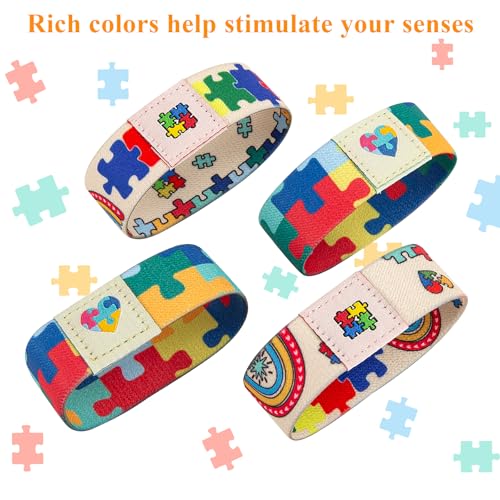 4-Pack Autism Awareness Bracelet, Colorful Elastic Puzzle Wristband Bracelets for Adults, Autism Awareness Accessories for Women Men4