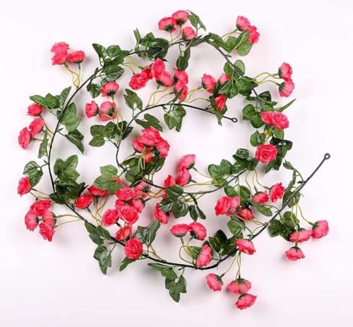 Image of VRB Dec 1 Pcs Artificial Flower Vine Garlands Hanging Artificial Flowers for Decoration Small Peony Roses Garland (6 ft Long) Flowers Silk Peony Roses for Diwali /Ganpati /Christmas. (Red)