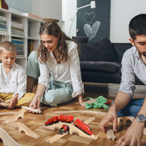 Image of Mototo 2 Pack Wooden Train Bridge Track Wood Train Track Accessories Wooden Track Expansion Wooden Railway Bridge Compatible with Most Toy Train Railroads for Girls Boys Birthdays