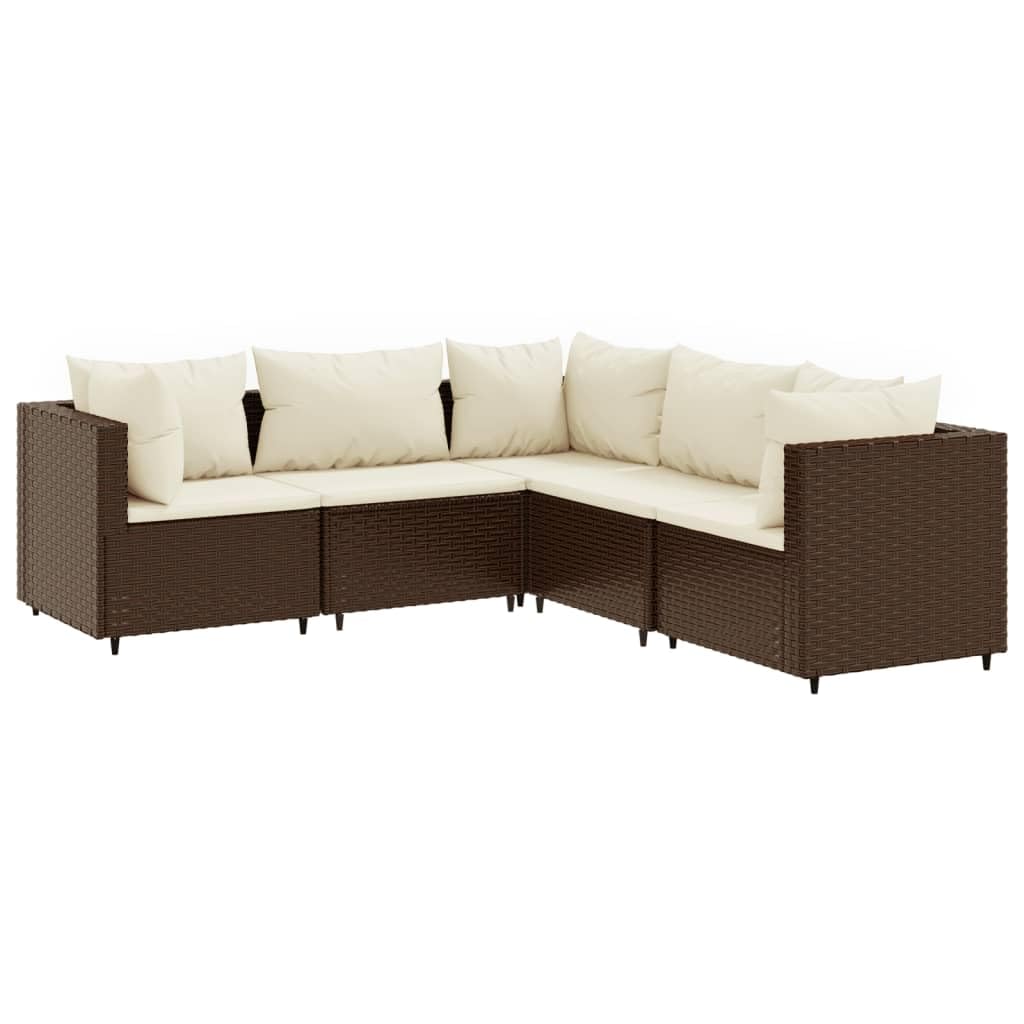 ShGaxin Set di mobili da giardino 5 pezzi e cuscini in rattan sintetico marrone, mobili da giardino esterno, set da giardino per esterni, set divano da giardino, mobili da esterno da giardino
