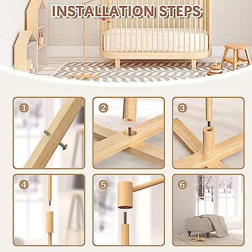 FEISIKE Baby Crib Mobile Arm, 57.4 Inch Mobile Arm for Crib Wooden Nursery Decor Hanger,Holder for DIY Mobile Baby Girl Boy,Hanging Attachment Set Upgrade Floor Stand - Thumbnail 5