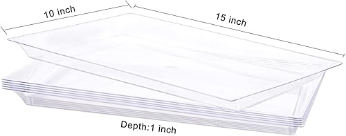 Miniatura 6 de SUT Paquete de 12 bandejas de plástico transparente para servir con formas especiales, platos rectangulares de 15 x 10 pulgadas, bandejas de