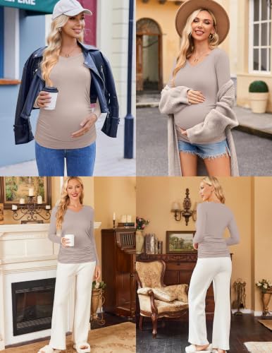 Ekouaer Womens Maternity Shirts Long Sleeve 3 Packs V-Neck Pregnancy Tops - image 5