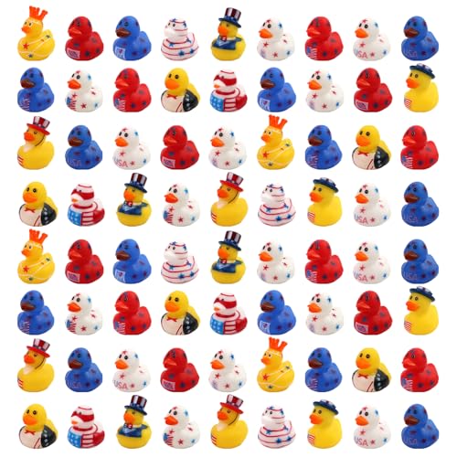 72 Pcs Patriotic Rubber Ducks - 4th of July Ducks Bag Fillers Ducking Bathtub Toys Party Favors Classroom Game Prizes Independence Day Decorations