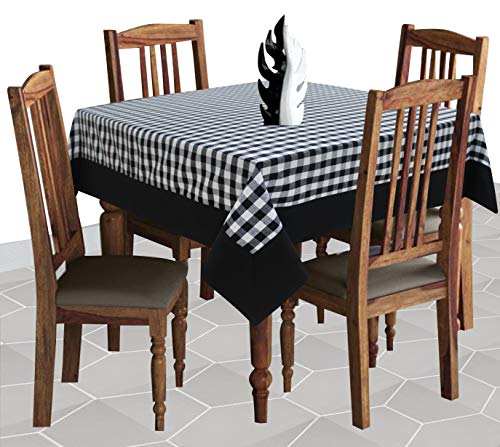 Image of AIRWILL Cotton Checkered Pattern 4 Seater Table Cloth Pack of 1 pc (Black)