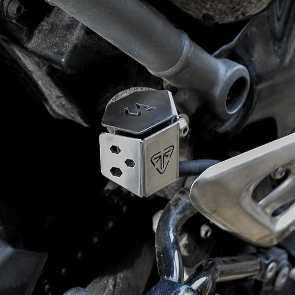 Image of Rear Resevoir Guard | Rear Brake Oil Container Cover Compatible with Triumph Speed 400 | speed T4 | Scrambler 400X | Scrambler 400XC (Silver, Pack of 1)