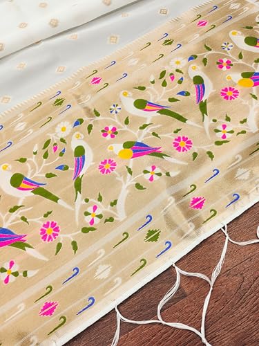 Image of DEVANGI Women's Woven Paithani Banarasi Silk Dupatta /Chunni For Women, Floral Print 1 Meter Wide and 2.3 Meter Length Printed Designer Dupatta /Chunni For Girls