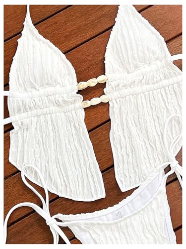 Image of RoseSeek Women's 2 Piece Boho Polka Dots Beaded Bikini Sets Sexy Swimsuits