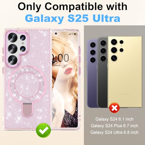 WATACHE for Samsung Galaxy S25 Ultra Case, Glitter Sparkle Bling Heavy Duty Shockproof Protective with Kickstand, Anti-Scratch Cover Case for Samsung Galaxy S25 Ultra(Pink) - image 4