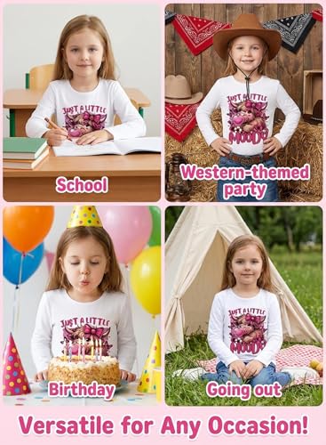 Image of Girls Western Cow T-Shirts - Cute Cowgirl Outfits for Kids Short Sleeve Shirts Funny Tops Rodeo Graphic Summer Tee