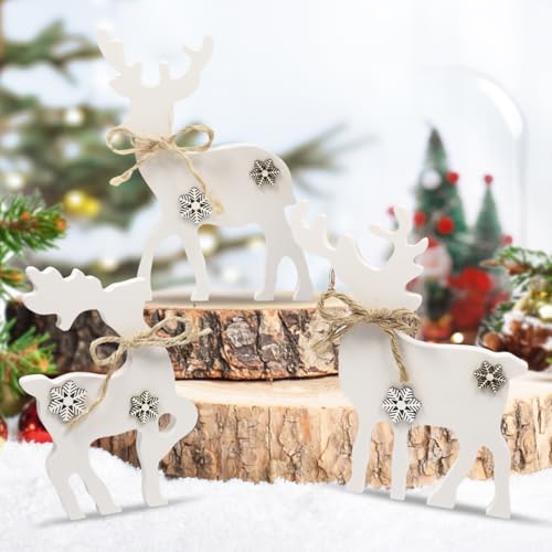 Rentier Holzfigur,3Stück Weihnachtsdeko Rentier Holz Hirsch Deko...