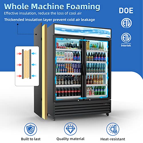 Jaecool Commercial Beverage Refrigerator Cooler, Double-Door Merchandiser Refrigerator With Glass, Upright Display Refrigerator,Auto-Defrost,R290 Eco-Friendly,Etl,31.1 Cu.ft #TOP2