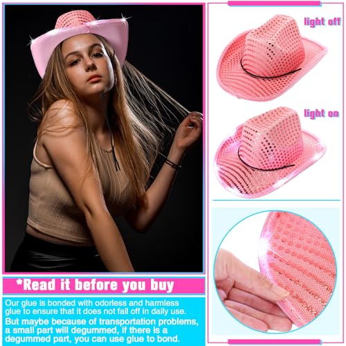 Image of Tisancy LED Lights Cowboy Cowgirl Hat Flashing LED Lights Cowgirl Hat for Wedding Western Bachelorette Party
