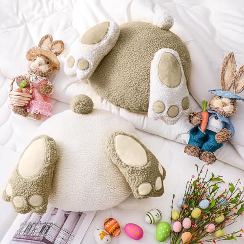 Huwena SHY-HUWENA-56 2 Pcs Happy Easter Pillow Rabbit Butt Shaped Throw Pillow Wool Bunny Decorative Pillow Cute Pillow cover