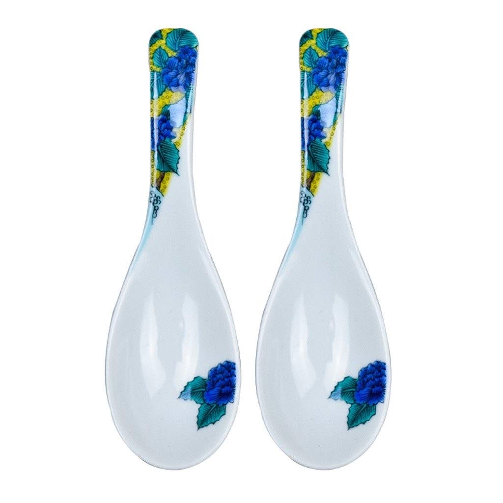 Juego de Dos cucharas soperas de Porcelana Japonesa de 5,4" Cuchara sopera de cerámica Hecha a Mano Cuchara sopera de diseño Retro(F)