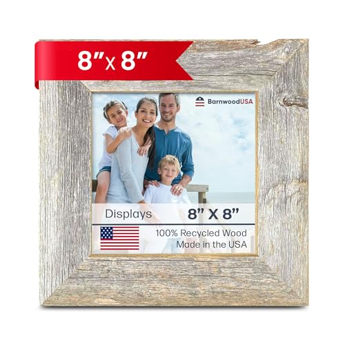 BARNWOODUSA Farmhouse 8x8 Picture Frame 1 1/2 inch Molding 100% Reclaimed Wood Rustic Natural Weathered Gray