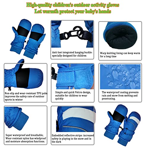 Kids Ski Mittens Waterproof Gloves Winter Warm Snow Gloves for Toddler Children (Blue(5-7Y)-A)3