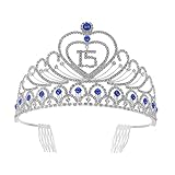 Picture of Lurrose Sweet 15 Birthday Tiara Crown Headband with Rhinestone Elegant Blue Party Accessory for Girls Quinceanera Celebration