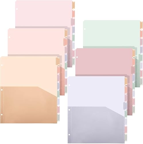 Resholder 6 juegos de separadores de carpetas de plástico de 8 pestañas con bolsillos para carpetas de 3 anillos de 9 34 x 11 12 pulgadas,