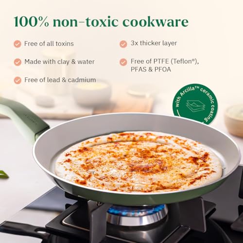 Image of Ember Cookware Arcilla Ceramic Non Stick Tawa 28cm | Non Toxic Roti & Chapati Pan | ISI Certified | Ceramic Cooking Tawa | PFAS & PTFE Free | 5-Year Warranty | Grey