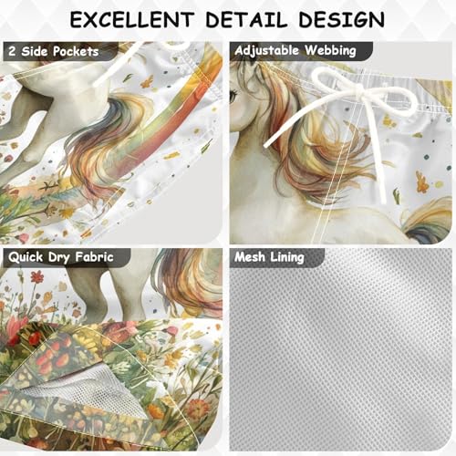 Pigsaly Boys Swim Trunks Unicorn Flowers Boys Board Shorts Swimsuit Swimwear Summer Bathing Suit 3T3