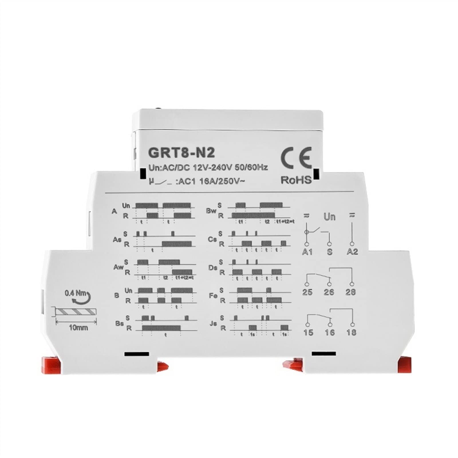 GRT8-N Relè temporizzato multifunzione esteso con 10 funzioni AC DC 12V 24V 220V 230V temporizzatore ritardato 16A 1 pz(GRT8-N2 AC230V)