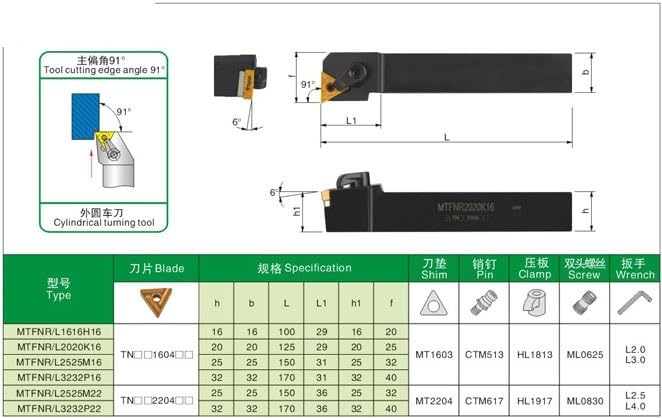 1pc MTFNR1616H16 MTFNR2020K12 CNC External Holder,indexable Lathe Toolsl,External Lathe Cutting Tool for TNMG160404 08 Inserts(MTFNR2020K16)