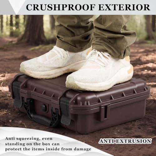 Image of Relaxweex 1 Pcs Waterproof Hard Case with DIY Customizable Foam Insert Portable Protective Case with Knife for Camera Drones Equipments Tools Test Instruments(Brown,14.3 x 11.4 x 4.5 Inch)