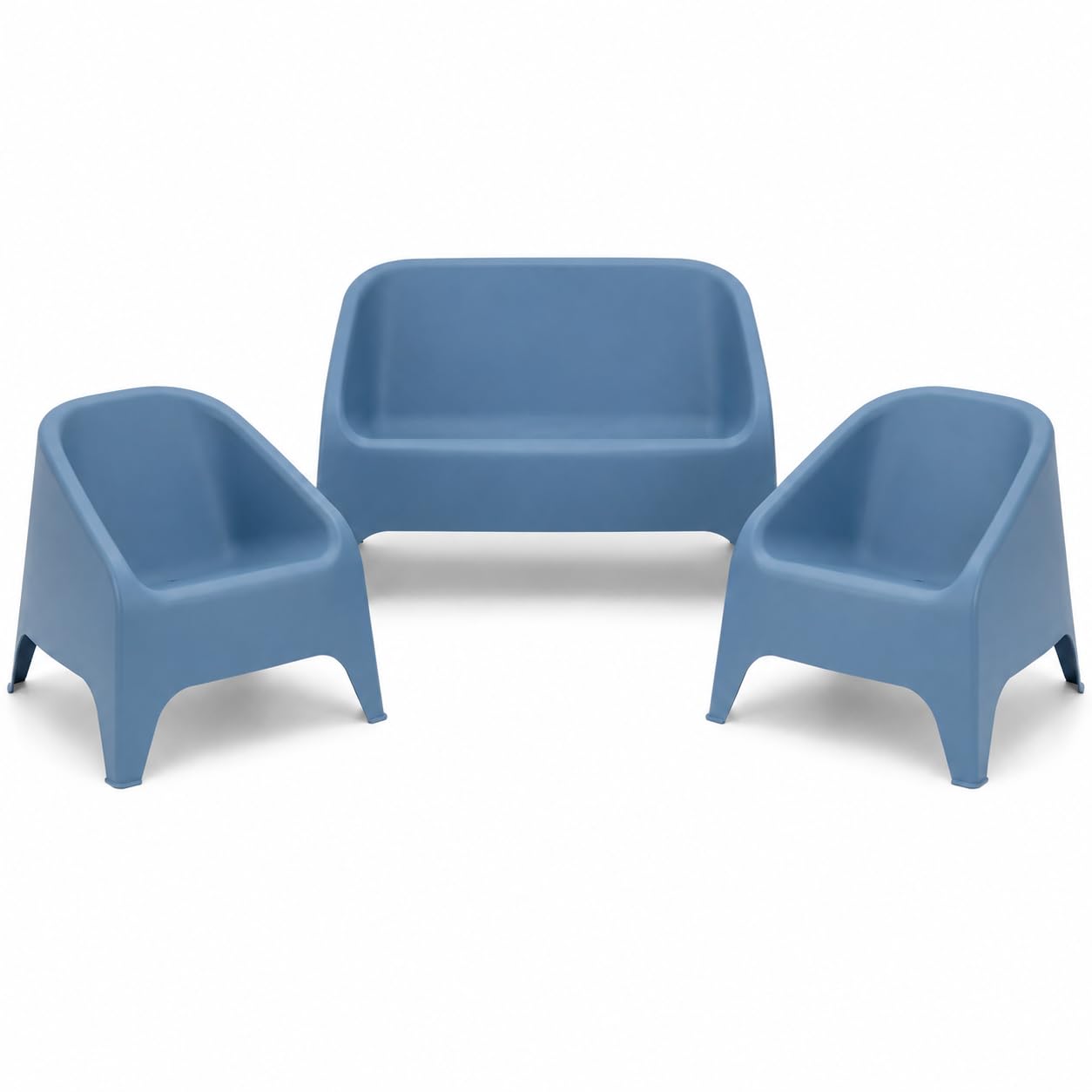 Toomax Kit Divano Matera Sofa + 2 Poltrone Matera Blu Ceruleo 115x75x66,5 cm, set salotto da giardino con divano 2 posti e 2 poltrone, in plastica riciclata ideale per uso interno ed esterno