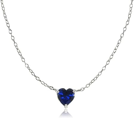 Ice Gems Sterling Silver Small Dainty Heart Genuine, Simulated Gemstone or Cubic Zirconia Choker Necklace