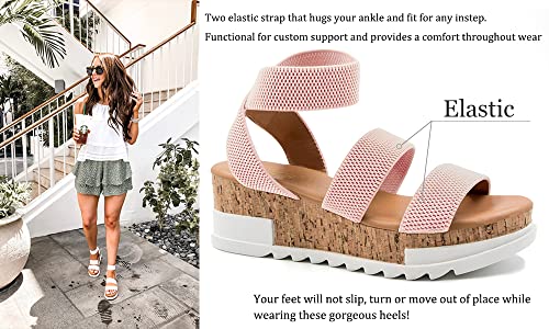 Image of Athlefit Women's Platform Wedge Sandals Summer Open Toe Elastic Ankle Strap Casual Flatform Sandals