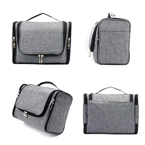 Extra Large Capacity Hanging Toiletry Bag For Men & Women, Portable Waterproof Bathroom Shower Bag, Lightweight Dopp Kit Shaving Bag, Sturdy Metal Hook Organizer Makeup Bag (Denim Gray) #TOP4