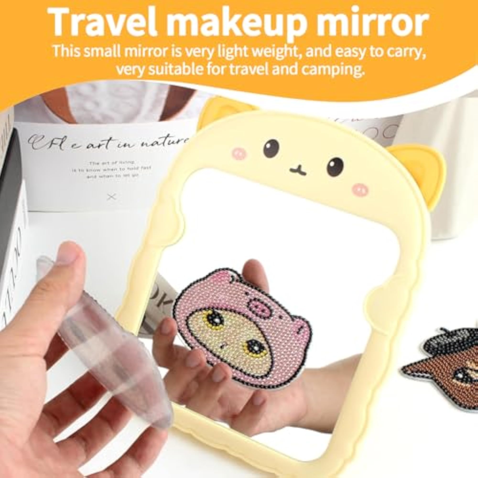 Cute Cartoon Cat Desk Mirror with Stand for Girls