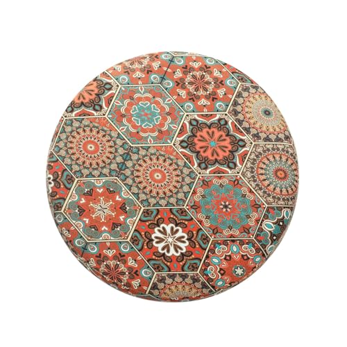 Image of NACIA Printed Ottoman Stools for Home Printed Ottoman Stool Set of 2 Bench for Living Room for Sitting Wooden Round Foot Rest Pouf for Home Decoration Pouffes for Dressing Table 16 inchx18 inch Octa