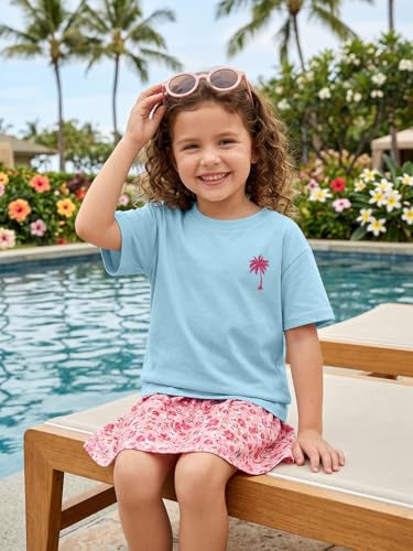 QIXYN Girls Hawaiian Palm Tree Graphic Tee Tropical Ocean Vibes Summer Beach Vacation Short Sleeve Cute Casual Tops — view 3