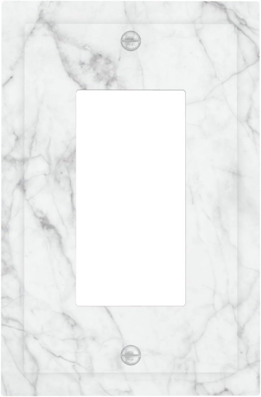 Decorative Light Switch Cover Plate White Marble 1 Gang Wall Plate Cover Single Rocker Switch Plate Covers Electrical Device Switchplate Receptacle Faceplate