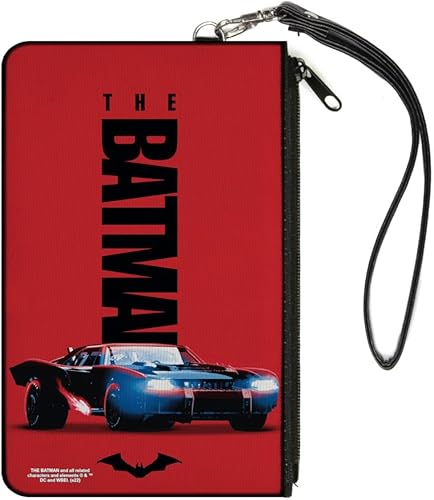 DC Comics Billetera, bolso con cremallera, The Batman Movie Batmobile Title Red Black, Canvas, Batman, Casual