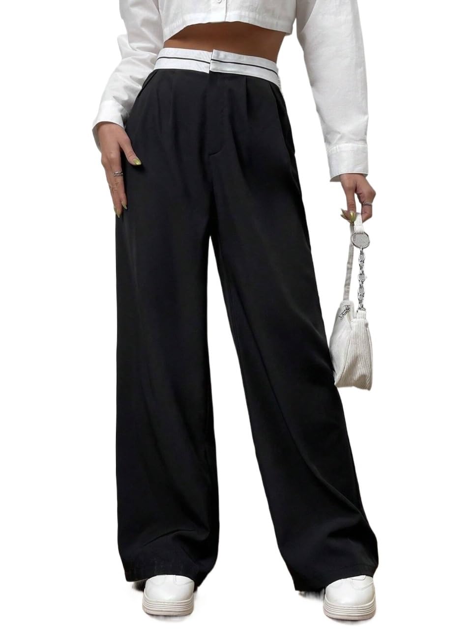 Womens Fall Casual Fall Wide Leg Pants Trousers Black
