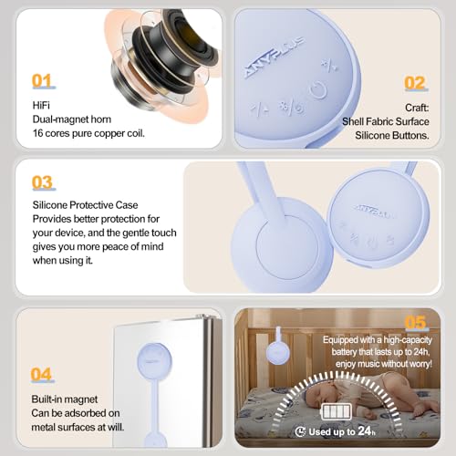 Image of White Noise Sound Machine, Portable Noise Machine with 24 Soothing Sounds, Bluetooth 5.1, Battery Powered, 3 Timer Settings, Memory Function for Home, Office, Travel (Light Purple)