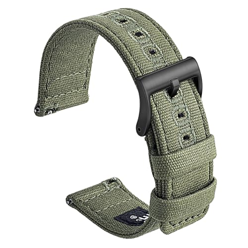 SEURE Canvas Quick Release Watch Band,Cotton Fabric Watch Straps 18mm 19mm 20mm 21mm 22mm 24mm for Men and Women(20,ArmyGreen-black)