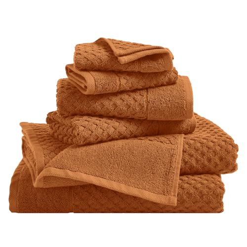 Great Bay Home Bath Towels - 100% Cotton 6 Piece Towel Set - Diamond Waffle Weave - Absorbent Durable Quick-Dry Towels for Bathroom (Copper)