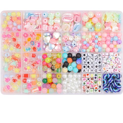Image of ambitieux DIY Bracelet Making Kit - 24 Colorful Beads, 10m Elastic Thread, Jute Bag, and Cutter - Gift for Girls Birthdays (Double Multicolor 2)