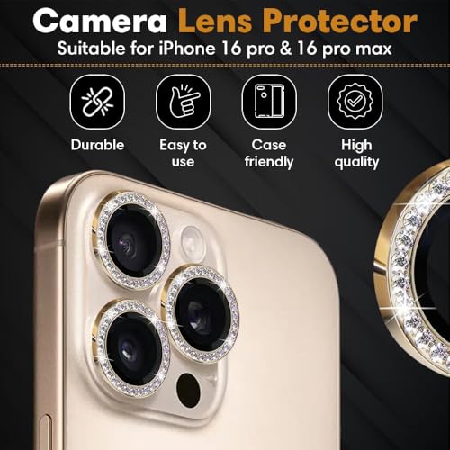 Image of DIAMOND Camera Lens Protector For IPHONE 16 PRO / 16 PRO MAX ( DESERT ) UHD 9H Glass, Anti Drop, Scratch Resistant, Case Friendly, Removable, Waterproof, Heavy Duty Camera Protector, ( BUY 2 GET 1 FREE )