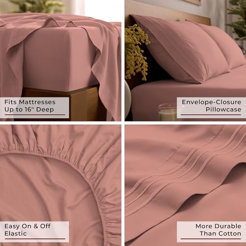 Image of Mellanni Twin Sheets Set - 3 PC Iconic Collection Bedding | Hotel Luxury, Extra Soft, Cooling Bed Sheets - Wrinkle, Fade, Stain Resistant (Twin, Coral)