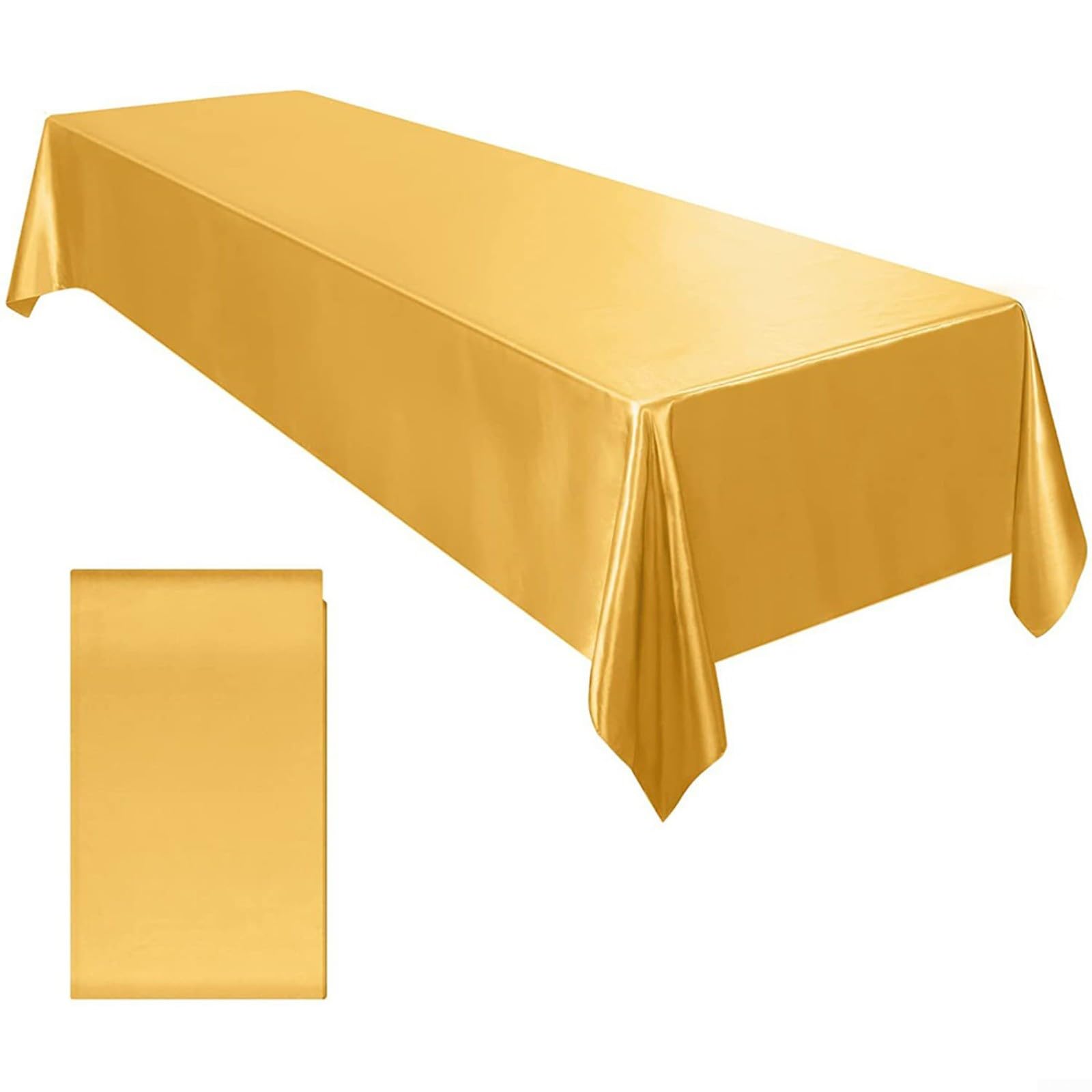 Lioaeust Satin Tablecloth, 145 x 260 cm Rectangular Polyester Cloth Water Resistant Table Cloth for Banquet Wedding Party Dining(Gold)