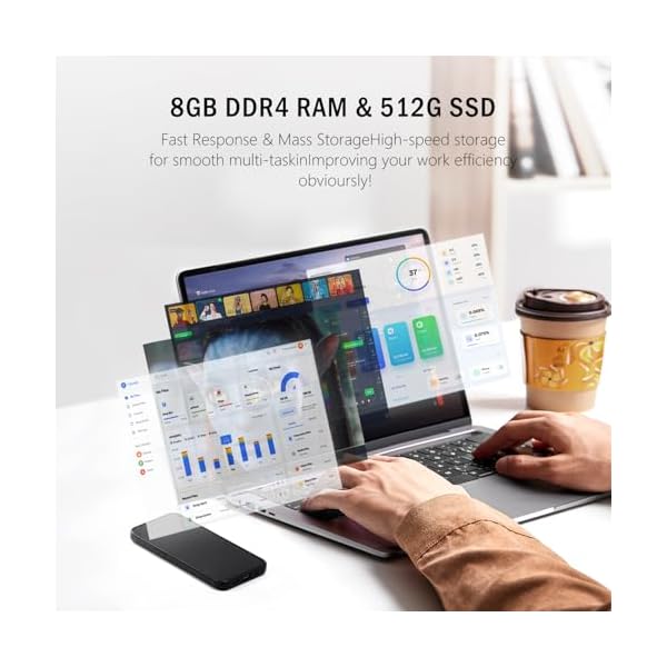 VGKE 14.1" Laptop Computer, Full-Metal Body 1920 * 1080 IPS FHD Display Laptop, 8GB RAM, 512GB SSD, Intel Celeron J4105 Quad-Core Processor, WiFi, Bluetooth, Mini HDMI, Webcam, Gray - Image 5